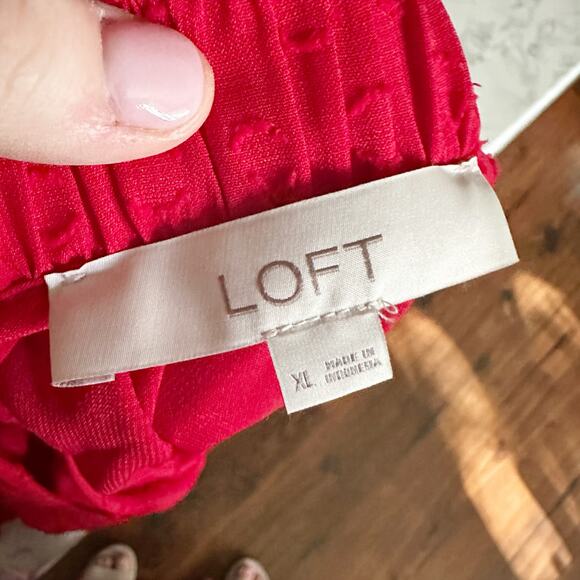 LOFT Red Mock Neck Tie Back‎ Long Sleeve Circle Jacquard Blouse women's size XL - Picture 8 of 10